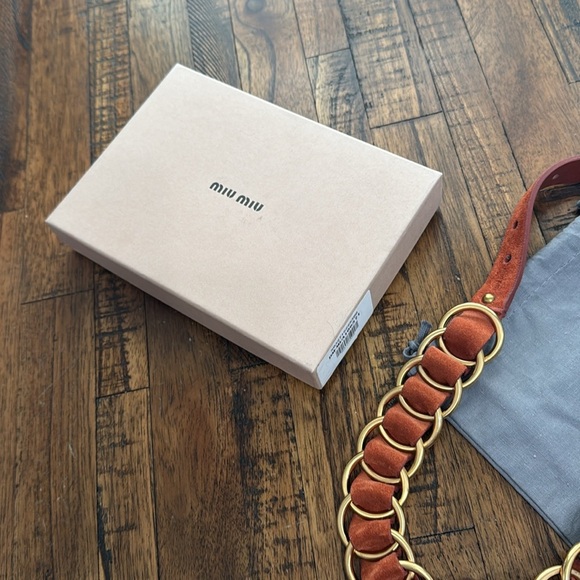 Miu Miu LEATHER Necklacegold tone rings adjustable terra-cotta Bigiottera NWT - Picture 10 of 17